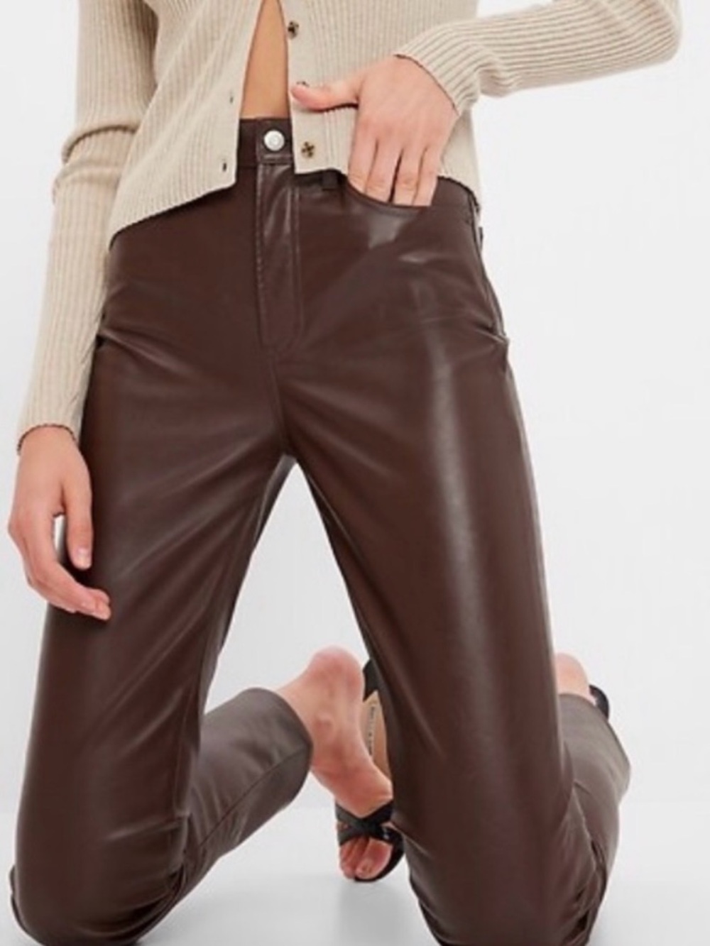 Gap High Rise Vintage Slim Faux Leather Pants In Dark Brown Women Size